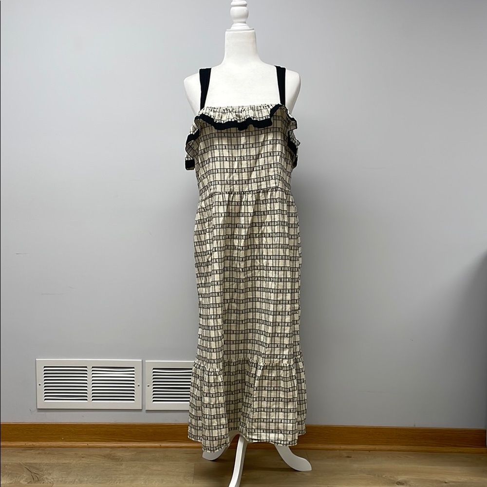 LOFT Black and Cream Midi Dress